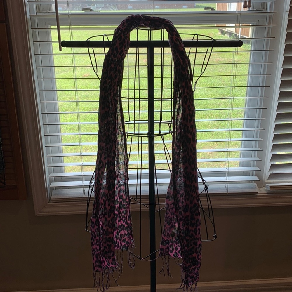 Pink black leopard print scarf.